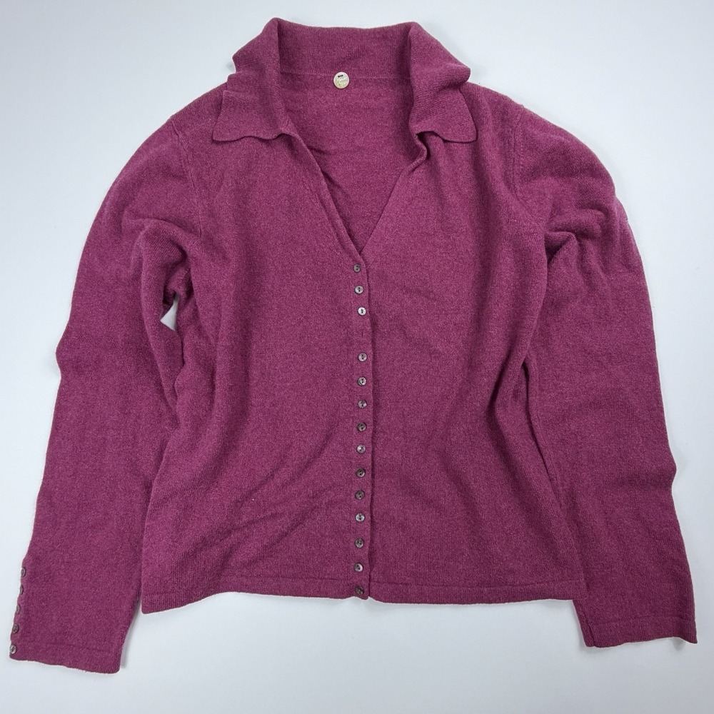 Margaret‎ O'Leary 100% Cashmere Cardigan Sweater Women's L Pink Button Front